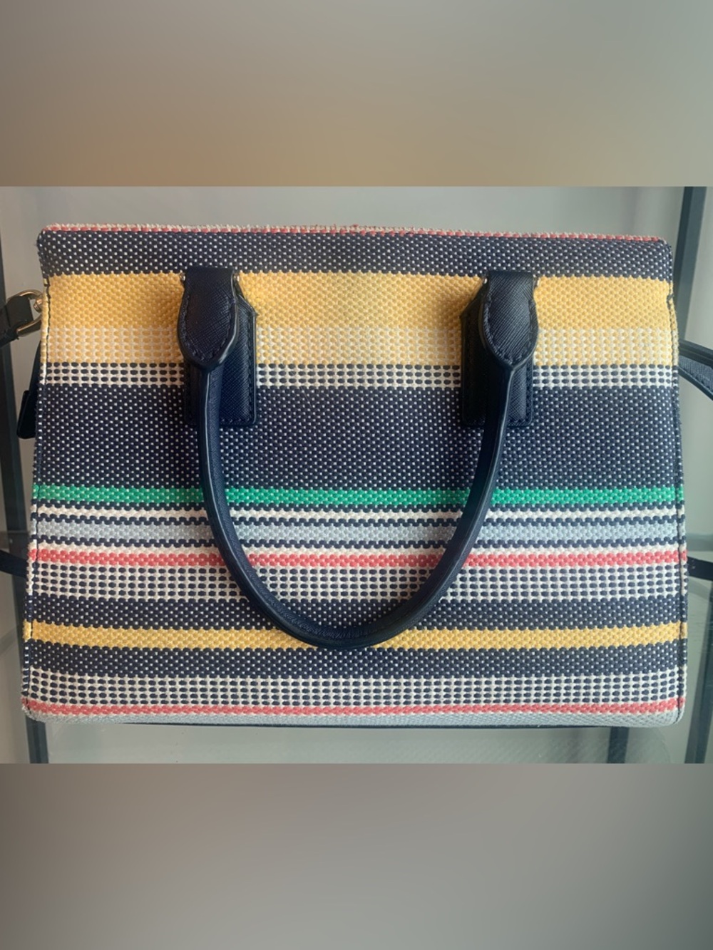 Kate Spade Cameron Boardwalk Stripe Satchel Navy Leather Crossbody Spring Summer - Picture 3 of 11